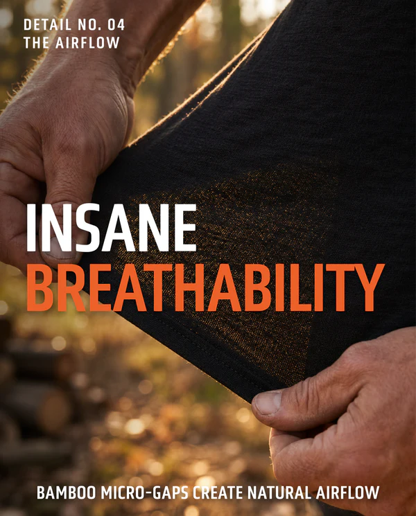 EARTH’S LIFETIME TEE: HEMP. BAMBOO. NO PFAS. GRIPS ARMS. HIDES GUT.