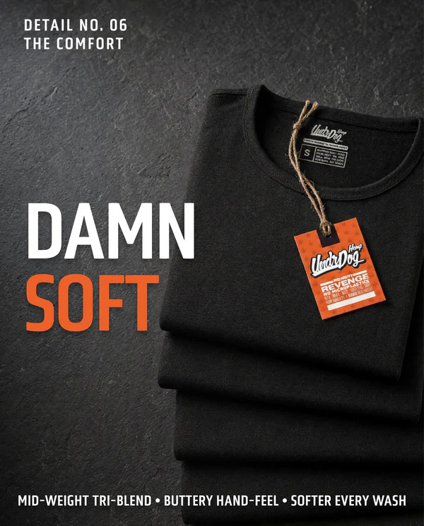 EARTH’S LIFETIME TEE: HEMP. BAMBOO. NO PFAS. GRIPS ARMS. HIDES GUT.